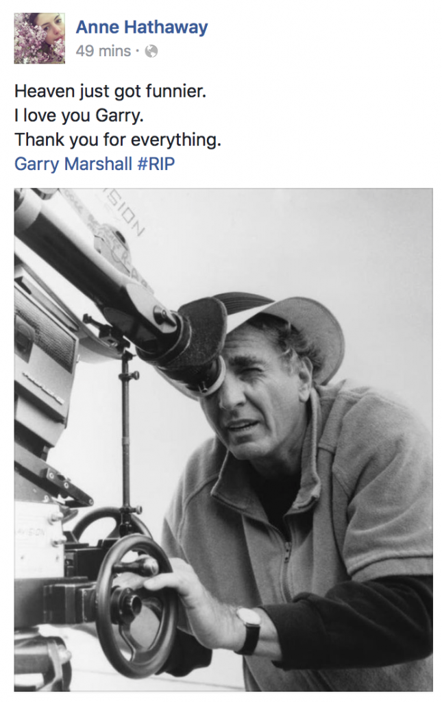 Anne Hathaway Tribute Garry Marshall 7-20-16