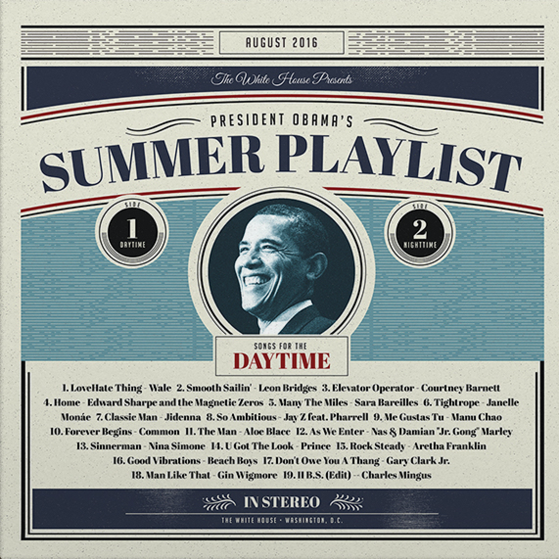 During the day, the President enjoys the Beach Boys, Aretha and Prince