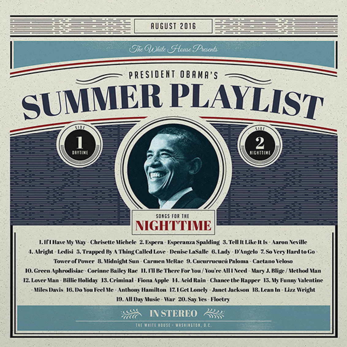 At night, POTUS grooves to Miles Davis, Billie Holiday and Janet Jackson