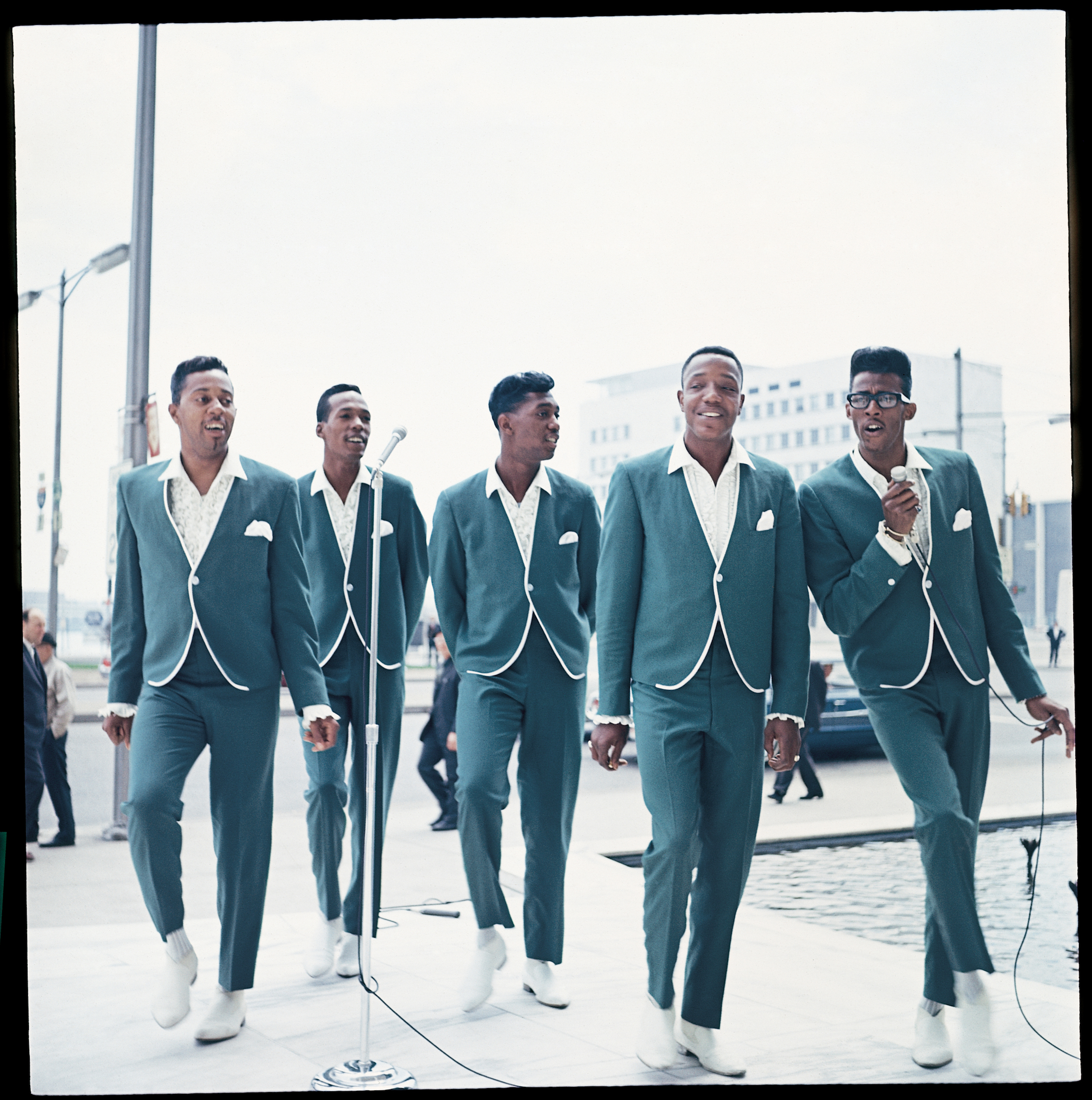 The Temptations perform their signature hit, “My Girl,” in 1965. From L to R: Melvin Franklin, Eddie Kendricks, Otis Williams, Paul Williams and David Ruffin. Photo: Motown Records Archives. Courtesy of the EMI Archive Trust and Universal Music Group.